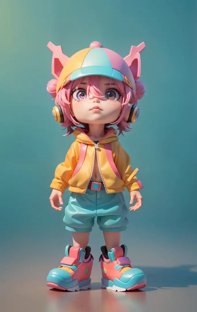 3D toys, ip, Cyberpunk Style, Cute little girl, Beautiful eyes, Simple background, Best quality, C4D, blender, 3 d model, toys, full bodyesbian, view the viewer, super detailing, Clean background, IP by pop mart, mockup blind box, Vivid colors, Street styl...