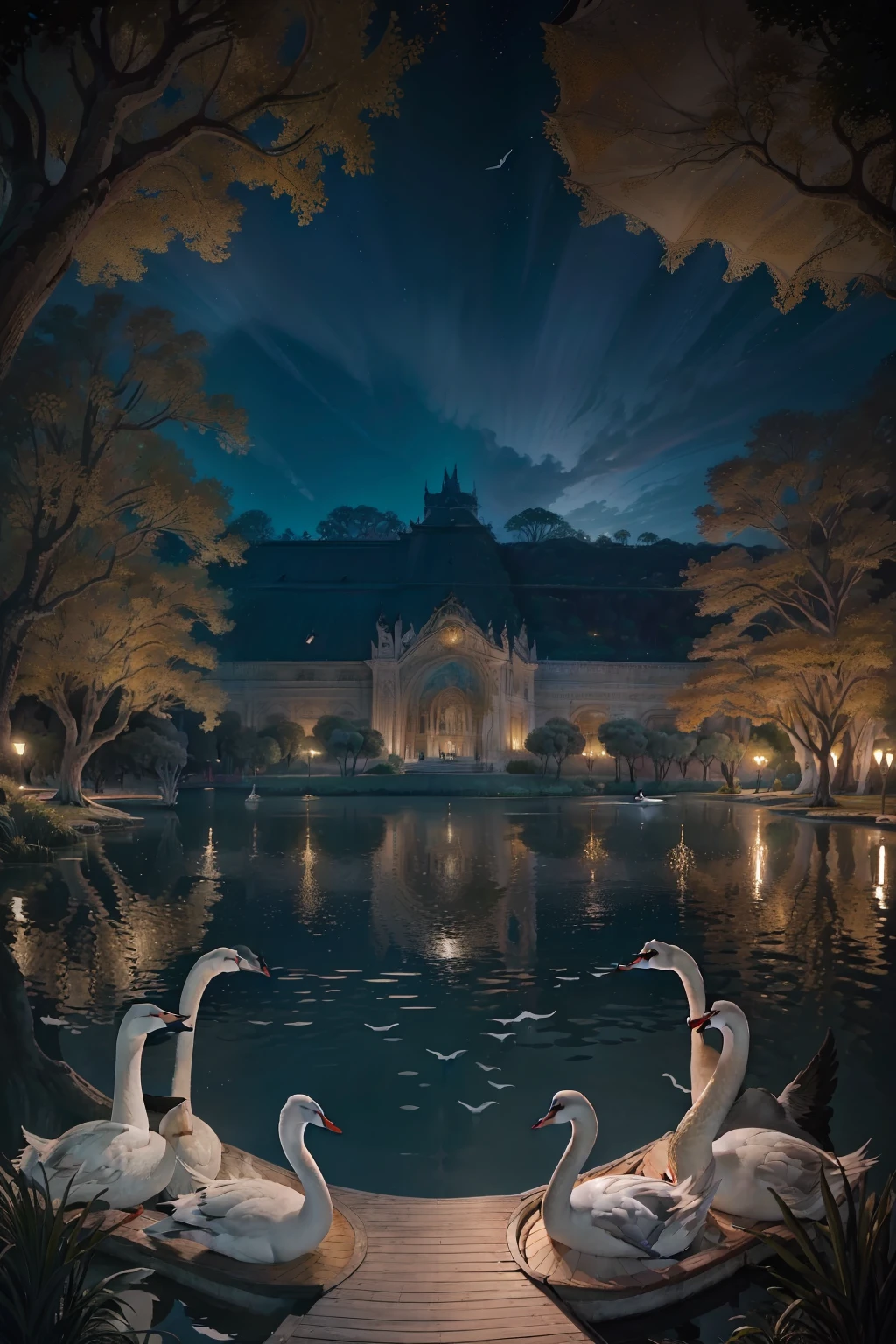 "(((Una escena del ballet "El lago de los cisnes"))), ( vista lateral detras del telon ), acercamiento, Max Quality, detalles exquisitos, theatrical lighting, movimiento elegante, vestuario impresionante, ambiente barroco, artistic touches of Gustav Klimt."