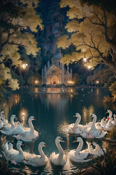 "(((Una escena del ballet "El lago de los cisnes"))), ( vista lateral detras del telon ), acercamiento, Max Quality, detalles ex...