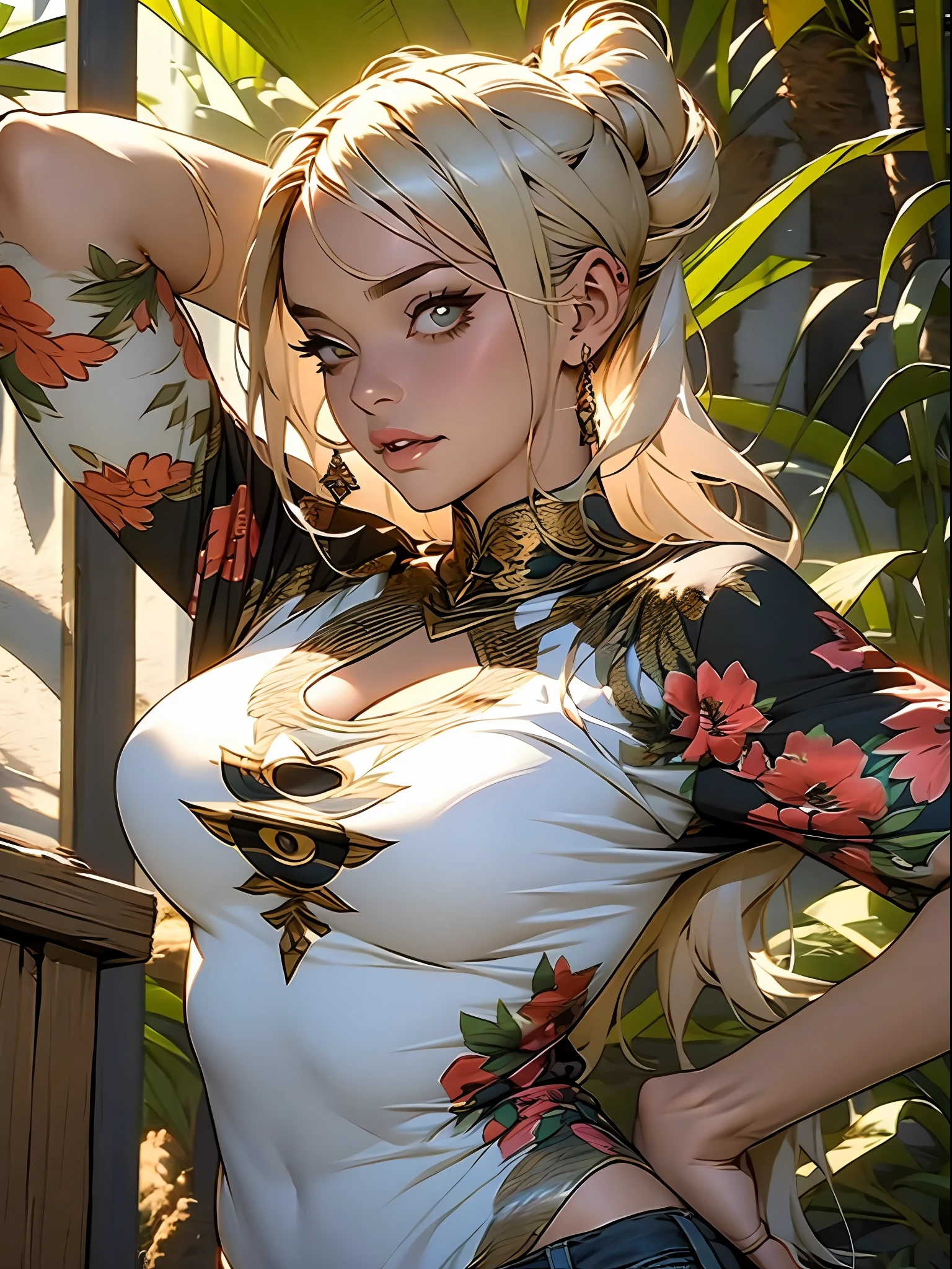 Anime girl with tattoos posing in front of a fence - SeaArt AI