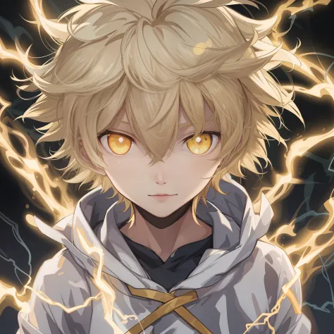 Anime Art、ultra-detailliert、An ultra-high picture quality、超A high resolution、1 beautiful boy、Blonde hair、yellow  eyes、Eyes that ...