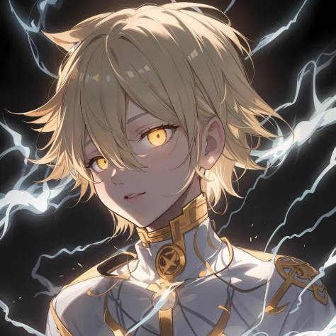 anime art、ultra-detailliert、an ultra-high picture quality、超a high resolution、1 beautiful boy、blonde hair、yellow  eyes、eyes that ...