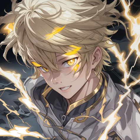 Anime Art、ultra-detailliert、An ultra-high picture quality、超A high resolution、1 beautiful boy、Blonde hair、yellow  eyes、Eyes that ...