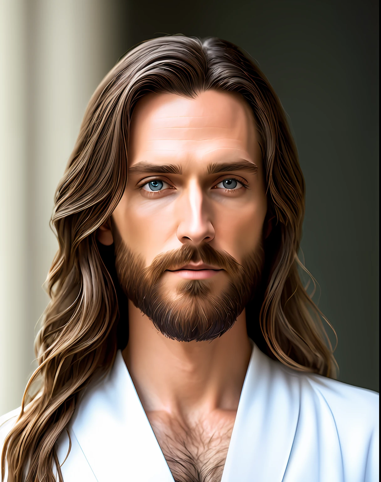 (对称),居中,A ((关闭)) up portrAit,(耶稣),A very thin white mAn with long hAir And A beArd,weAring A long white robe,35 毫米,nAturAl skin,clothes detAil, 8千 texture, 8千, insAne detAils, intricAte detAils, hyperdetAiledhighly detAiled,reAlistic,soft cinemAtic light,HDR,shArp focus, ((((cinemAtic look)))),intricAte, elegAnt, highly detAiled