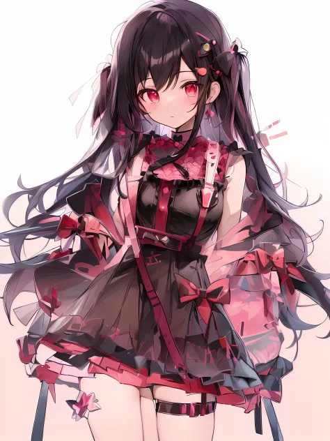 anime girl with long black hair and pink dress with red eyes, anime moe art style, cute anime waifu in a nice dress, by jin homu...