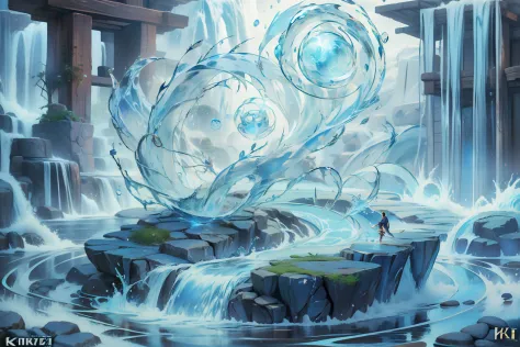 Water Technique，Water control，Carrying water，(((water ripple)))，crystal sphere，Magical Circle，magic orb，water bloom，waterfallr，o...