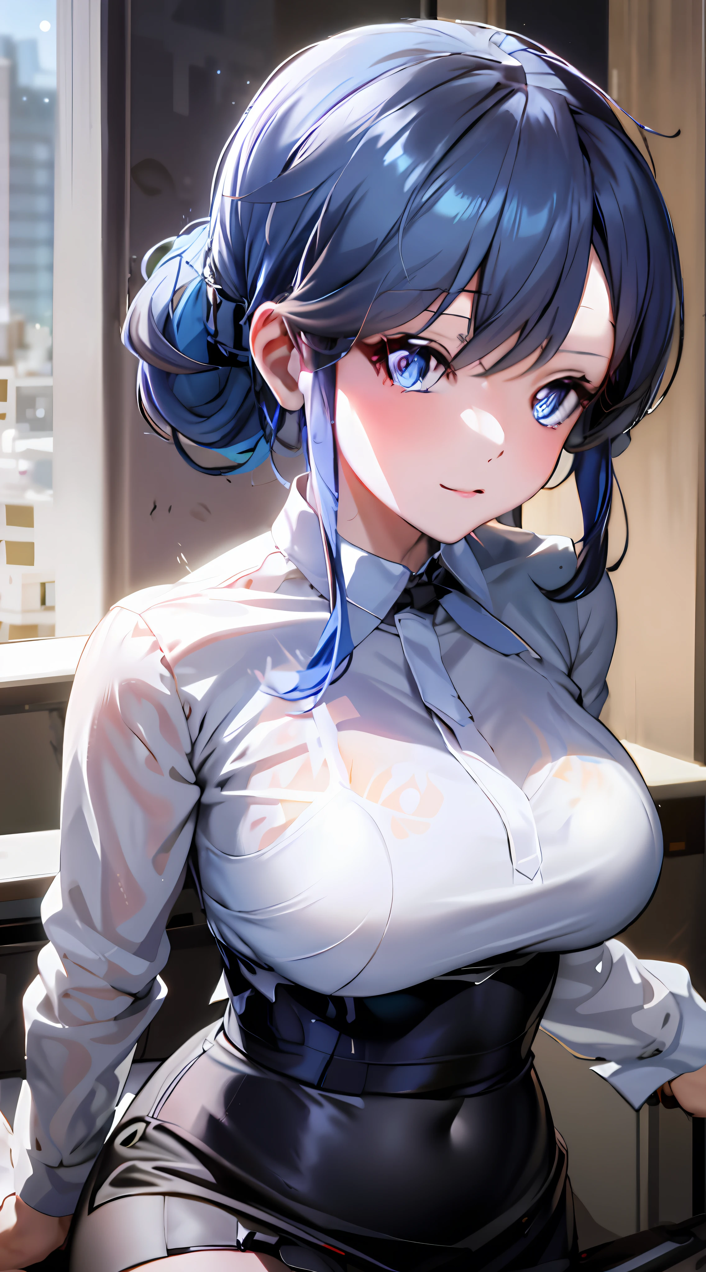 anime girl with blue hair and blue eyes sitting on a window sill, seductive anime girls, Anime moe art style, Smooth anime CG art, realistic anime artstyle, Extremely detailed Artgerm, attractive anime girls,barechested，very Bigger breasts，a white bikini，A flushed face ，Marin Kitagawa fanart, Detailed digital anime art, [ 4 K digital art ]!!, beautiful and seductive anime woman, Range Murata and Artgerm