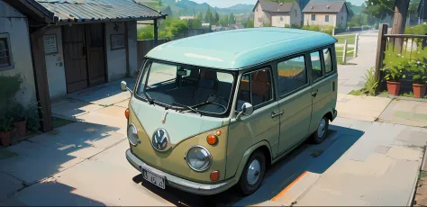 (((melhor qualidade))), Realista, Authentic, beautiful and amazing garage with a Volkswagen Kombi oil painting --v6