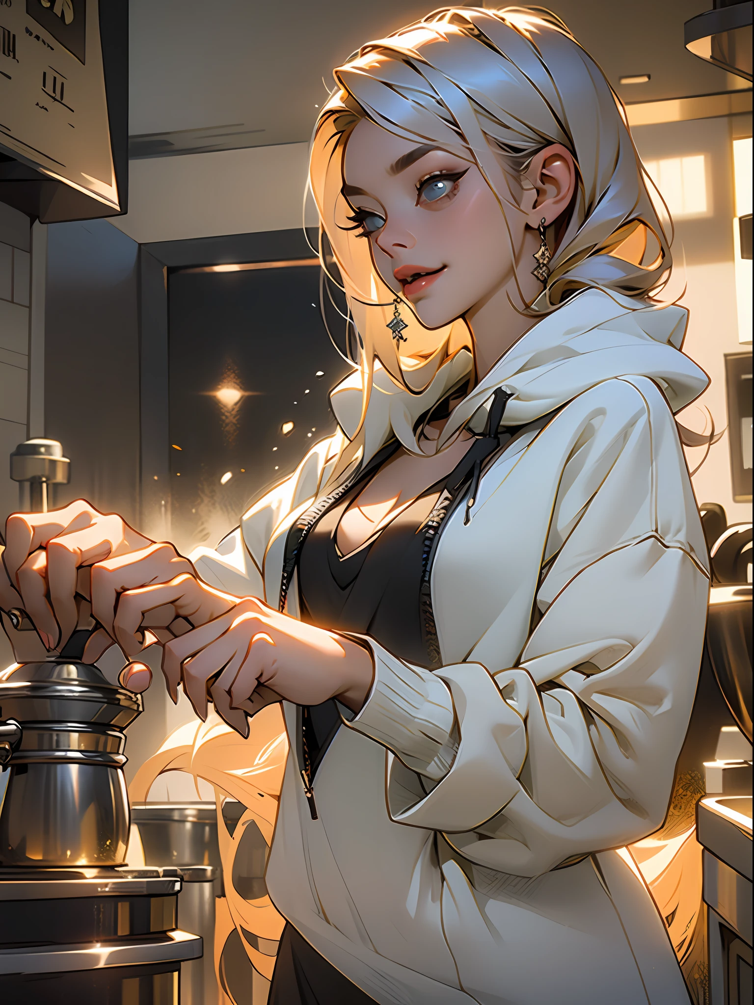 Anime girl in a kitchen preparing food with a stove - SeaArt AI