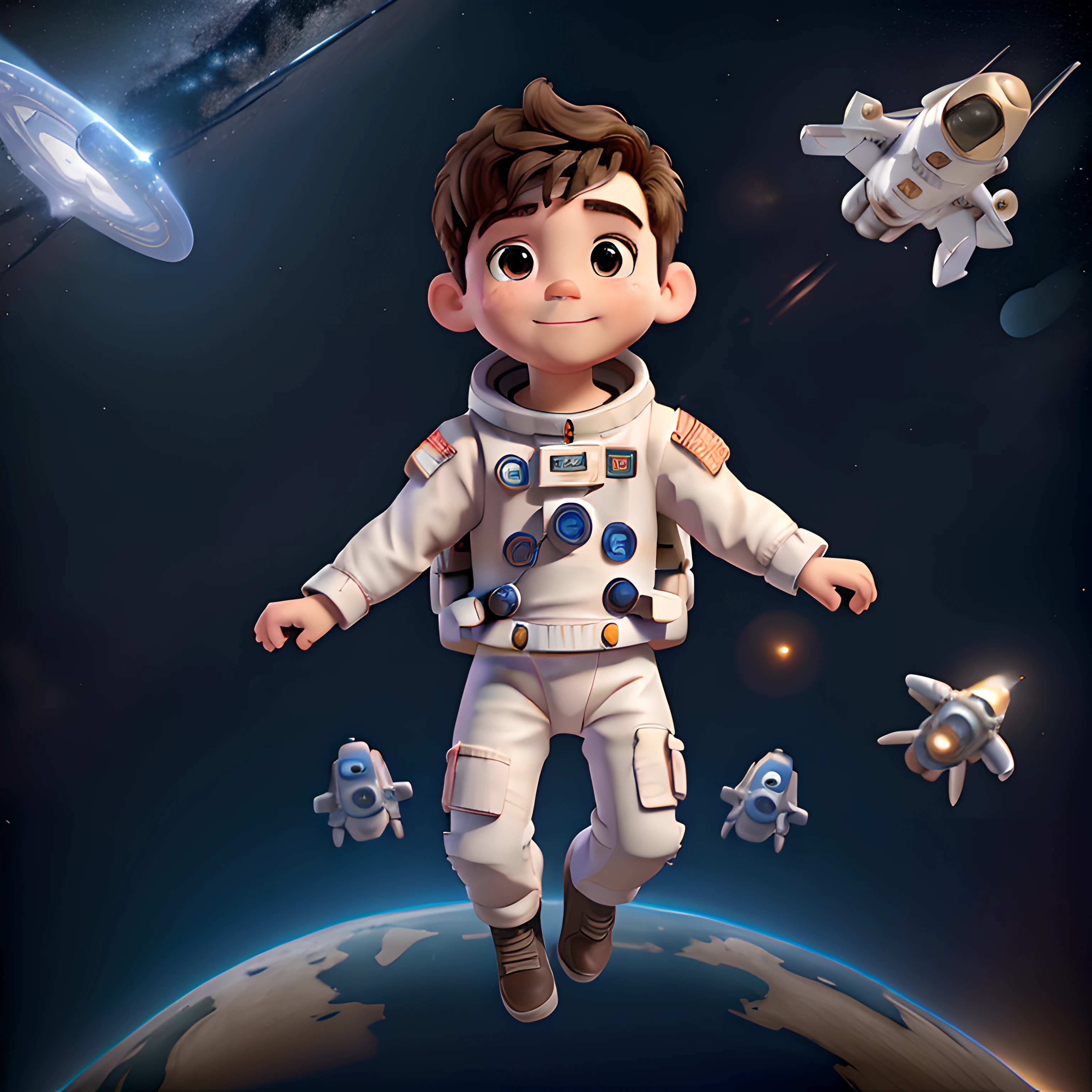 Niño Pequeño Con Un Disfraz De Casco De Astronauta Y Jugando Con Una Nave  Espacial Mientras Hace La Tarea. Un Niño Pequeño Sueña Con Ir Al Espacio  Mientras Juega Con Un Cohete