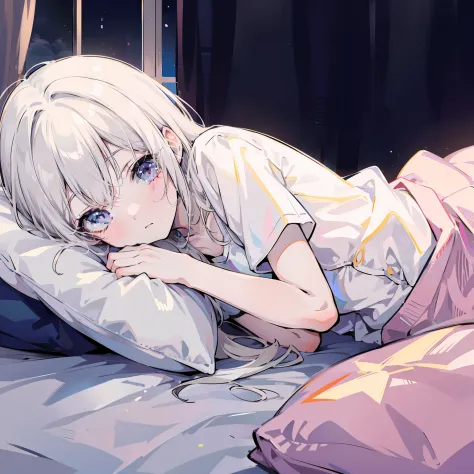 Masterpiece White Hair Loli anime。Lie down in bed