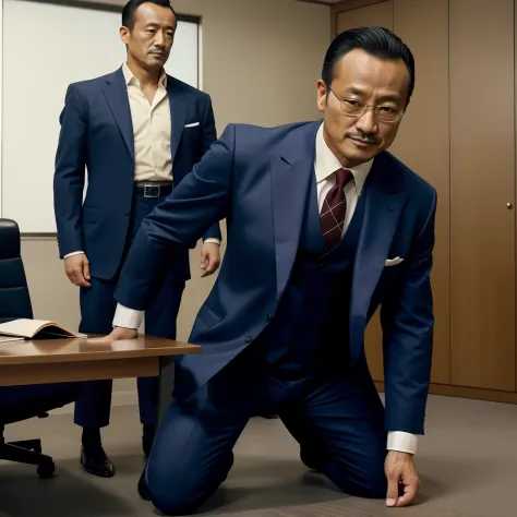 50yearsold，Hidetoshi Nakata，（Kogoro Mouri 1.3），Shirtless，Tong，Bulge，office room，black long socks，Thin，musculature，lbeard，fortitu...