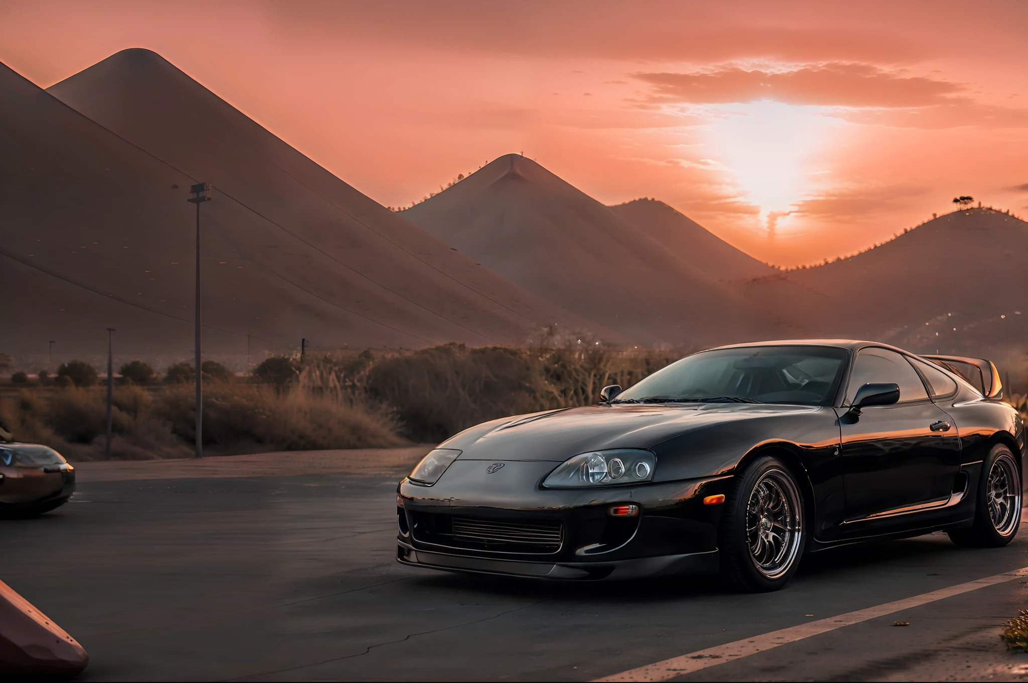 (nvinkpunk:1.2) (estilo snthwve:0.8) VAL1 mk4Supra VAL2, lightwave, sunset, intrincado, altamente detalhado, HDR (High Dynamic Range), Ray Tracing, NVIDIA RTX, Super-Resolution, Unreal 5, Espalhamento subsuperficial, PBR texturing, Post-processing, anisotropic filtering, Profundidade de campo, Maximum clarity and sharpness, Texturas multicamadas, mapas especulares e de albedo, surface shading, Accurate simulation of light-material interaction, perfectly proportions, Octane rendering, dual-tone lighting, ISO baixo, white-balance, rule of thirds, aeratura, 8K RAW, sub-pixel eficiente, sub-pixel convolution, luminescent particles,