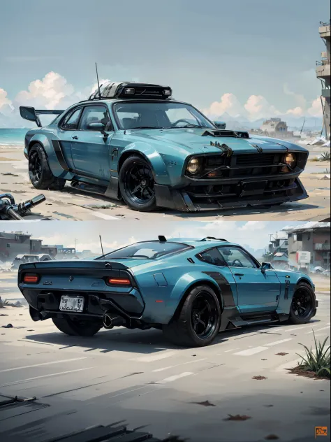 a futuristic, post apocalyptic, mad max, aggressive, dangerous, badass car