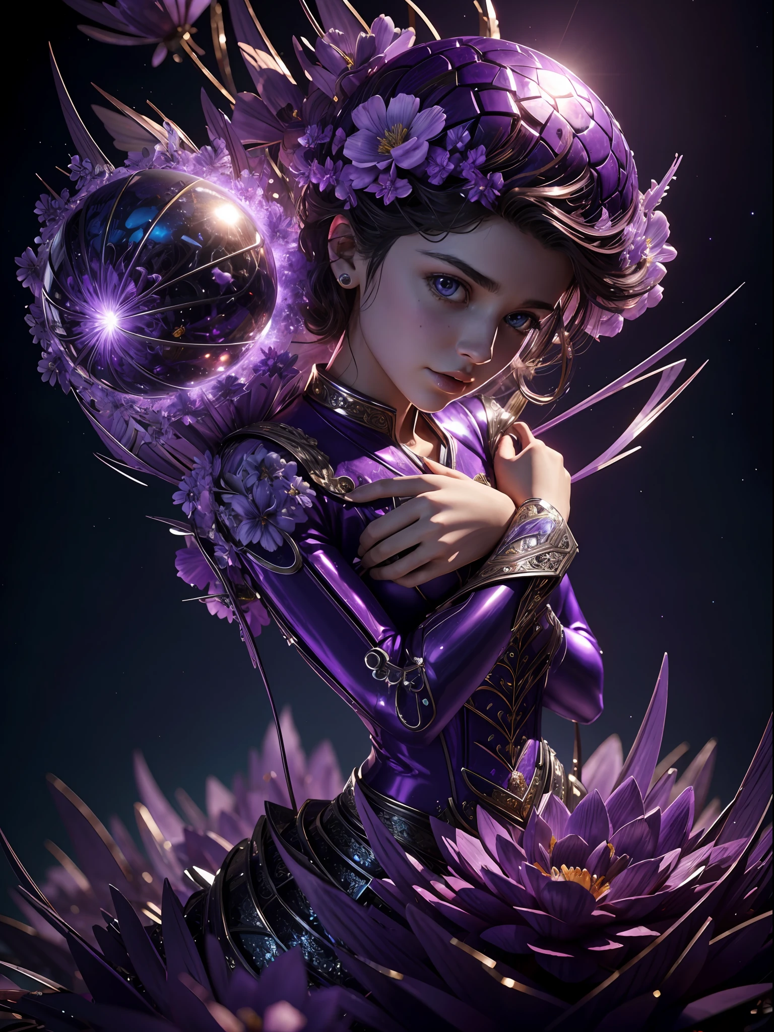 Incredible and spectacular scenes, ((high quality)), ((detailed)), ((fantasy)), "purple plasma brain, purple plasma body, realistic, best quality, 4K, flowers trapped in blisters at the top realistic, (handsome teenager and beautiful girl hugging), full body portrait", image quality (3D rendering effect) , exquisite details,