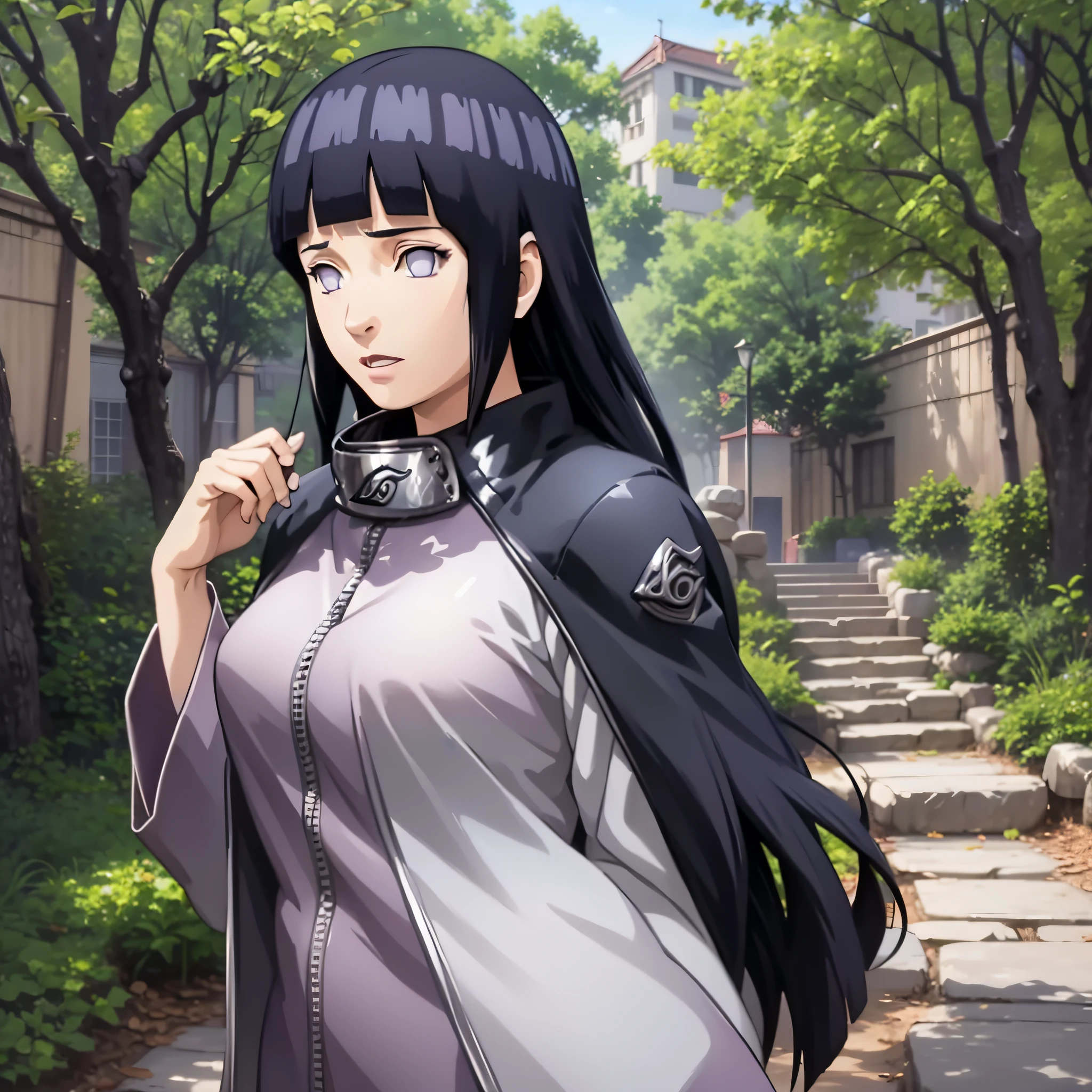 Hinata beautiful, tall, super realistic and well detailed in konoha