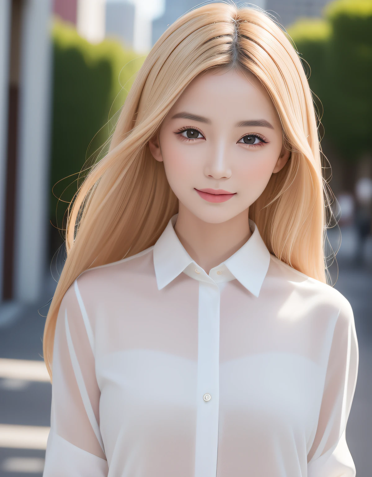 best quality, white skin, real human skin, (detailed fac), oval face, pores, ultra high res, (8k, RAW photo, photorealistic:1.4), 1girl, slim, (looking at viewer with a serene and goddess-like happiness:1.2), ( lipgloss, eyelashes, gloss-face, best quality, ultra highres, Broad lighting, natural shading), oversized jacket, fashion shirt,  cityscape,