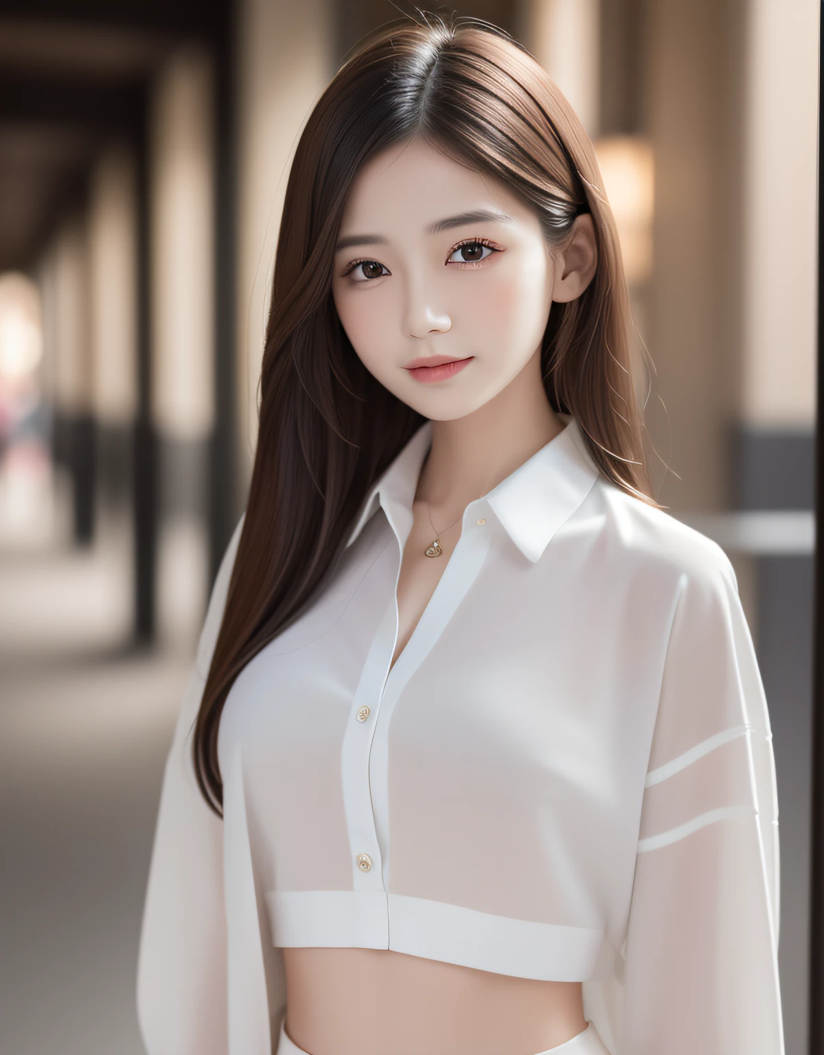 best quality, white skin, real human skin, (detailed fac), oval face, pores, ultra high res, (8k, RAW photo, photorealistic:1.4), 1girl, slim, (looking at viewer with a serene and goddess-like happiness:1.2), ( lipgloss, eyelashes, gloss-face, best quality, ultra highres, Broad lighting, natural shading), oversized jacket, fashion shirt,  cityscape,