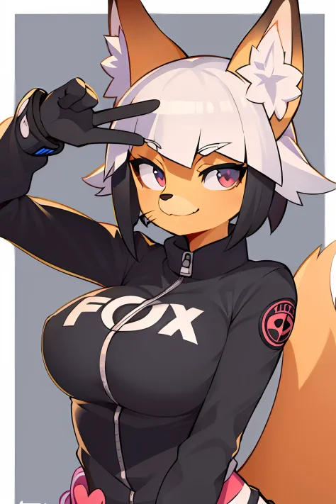 best quality, masterpiece, solo, 1girl,  furry, portrait, anthropomorphic female Fox, punk outfit, torn clothes, anthro, smug smile, half-closed eyes, looking at the viewer
