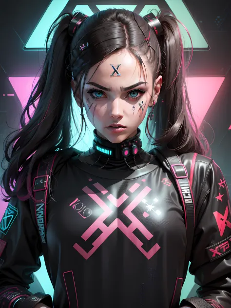 ((Logotipo de um X)), tech art, ((Estilo cyberpunk | Cybernate | Estilo futurista)), arte 3D digital ultra realista.