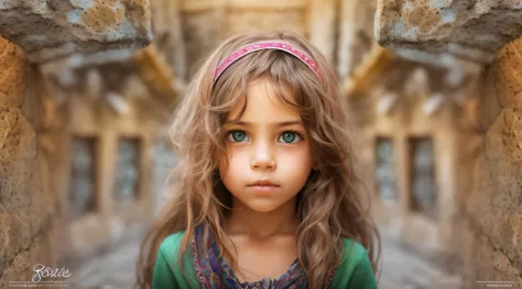PORTRAIT, CRU, Beautiful face of mENINA CHILD , cabelo rosa, olhos roxos, bonito, bandana on head,