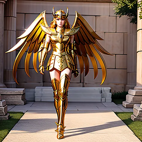 masterpiece, best quality, masterpiece, detailed face, detailed eyes, full body,  1girl, SagittariusArmor, female armor, long  golden wings,  walking on the ancient greek battlefields, nsfw, sexy, (8k, RAW photo, best quality, masterpiece:1.2), solo focus,...