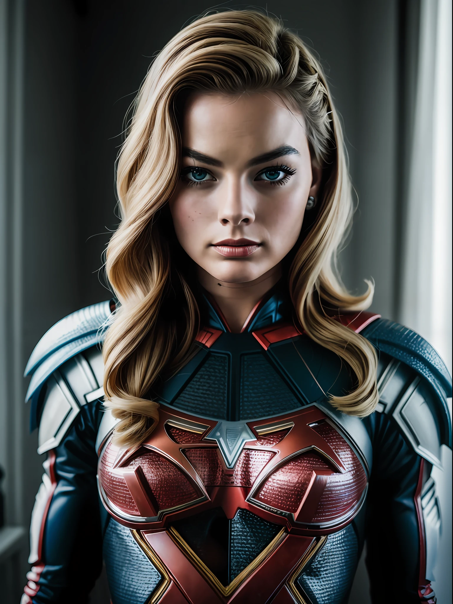 ((Arlequina da DC comics)), inspirada em Margot Robbie, auto retrato hiper-realista, 8k UHD, DSLR, grain of film, pintura fotorrealista Fujifilm XT3 arte midjourney,