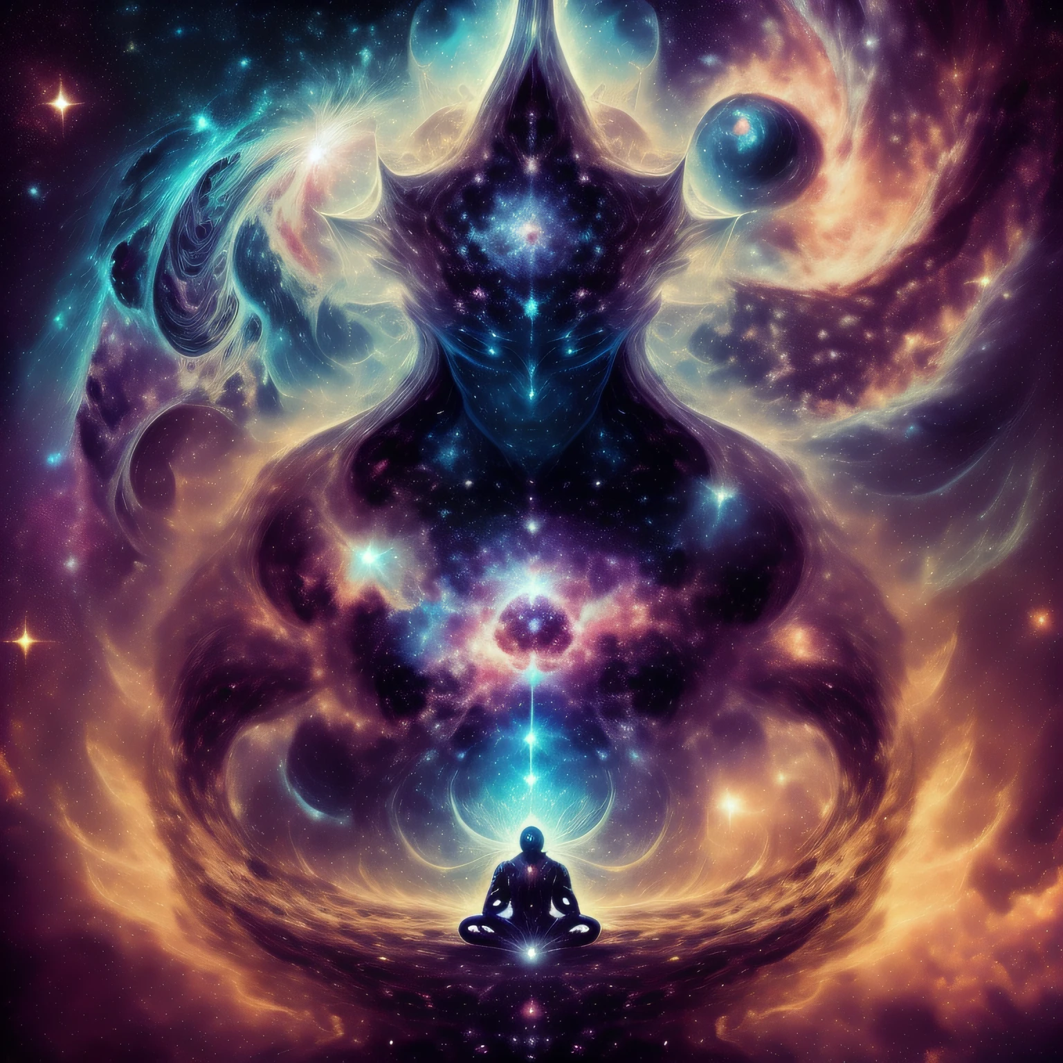 Deus criador do universo corpo astral, meditação em atmosfera caótica