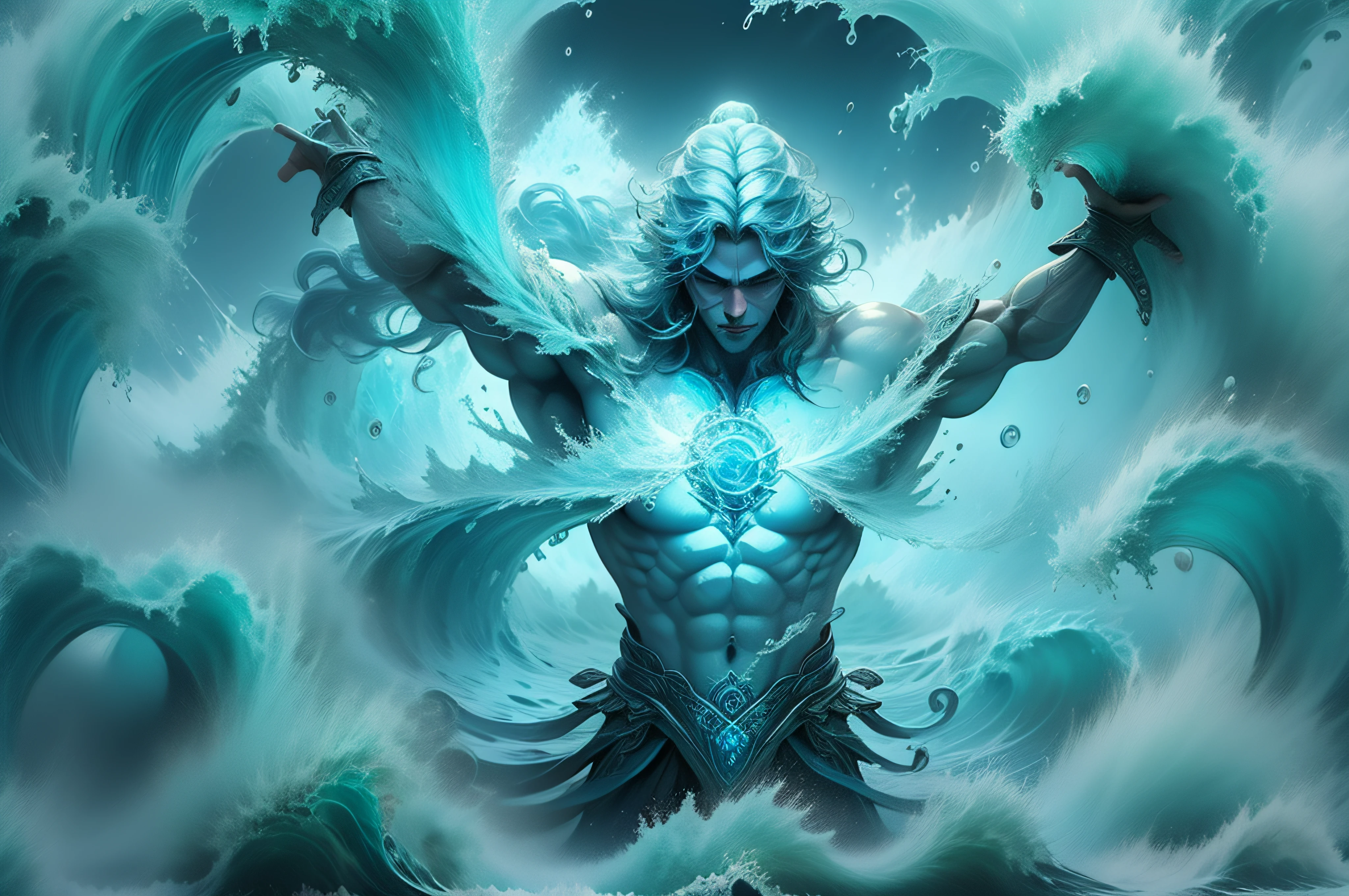 "Poseidon, the formidable deity of the ocean, radiating strength and dominance over the boundless waters."