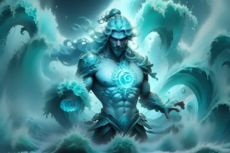 "poseidon, the formidable deity of the ocean, radiating strength and dominance over the boundless waters."