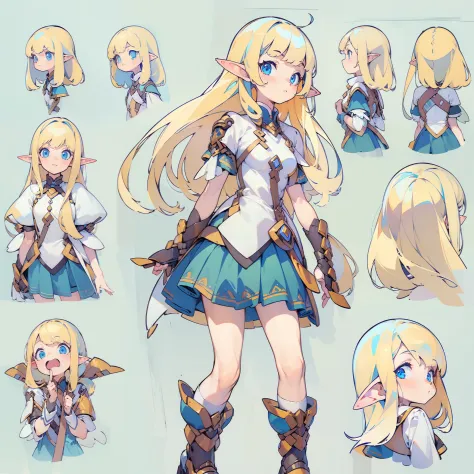 ((masterpiece)),(((best quality))),(character design sheet, same character, front, side, back), illustration, 1 elf girl, blonde...
