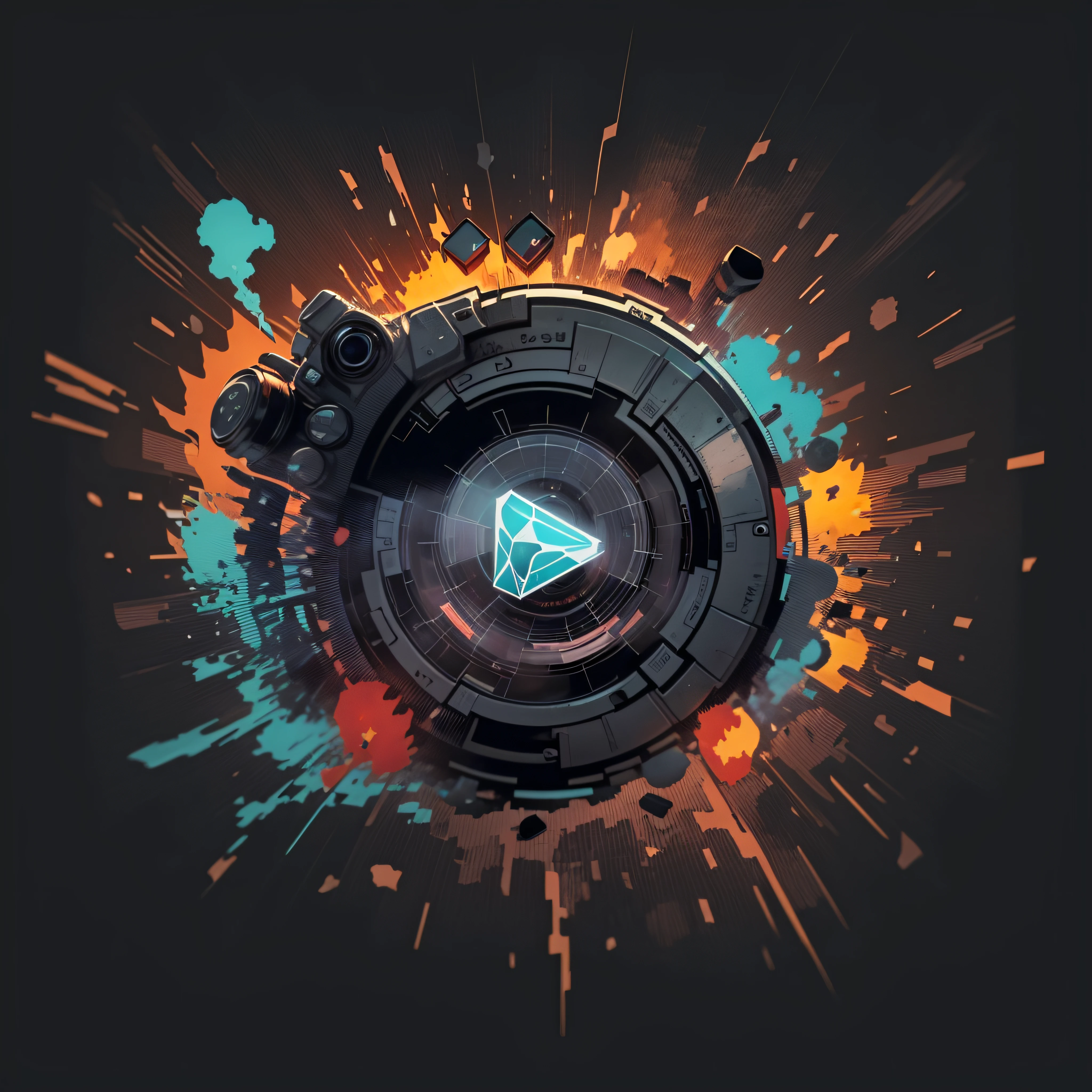 T-shirt graphic design, icon for video, button for video playback, DESIGN PLANO, video player, tons coloridos, limpeza altamente detalhada, imagem vetorial, fotografia profissional, Smoke explosion, fundo simples, fundo preto plano , vetor brilhante ((fundo preto))