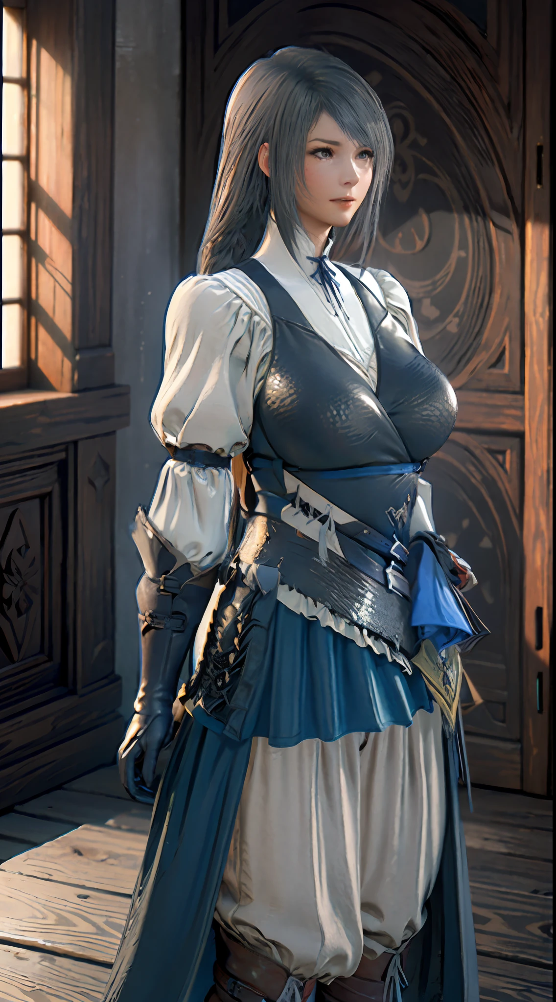 High definition front view anime-style elf girl in armor with a stylish  skirt on Craiyon