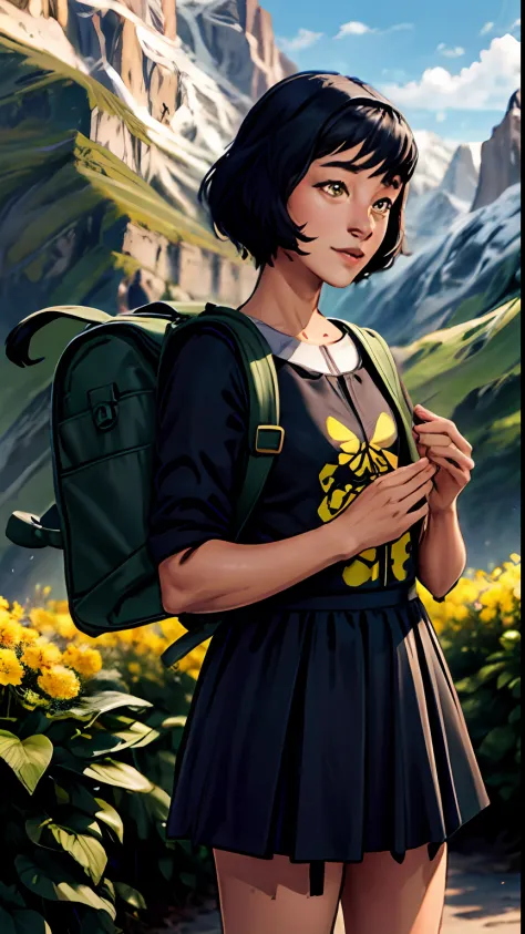 tip: a very charming opaltlok with a backpack and her cute puppy enjoying a lovely spring outing surrounded by beautiful yellow ...