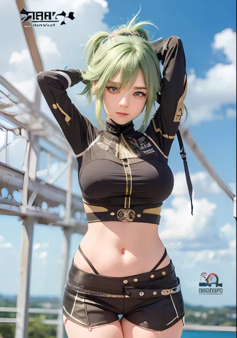 (((masterpiece))), (((best quality))), ((ultra-detailed)),green hair,cute