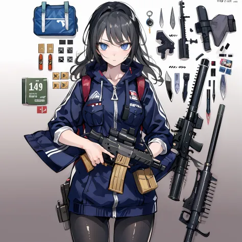 lots of guns, ammunition and knives,1 girl,hyohon