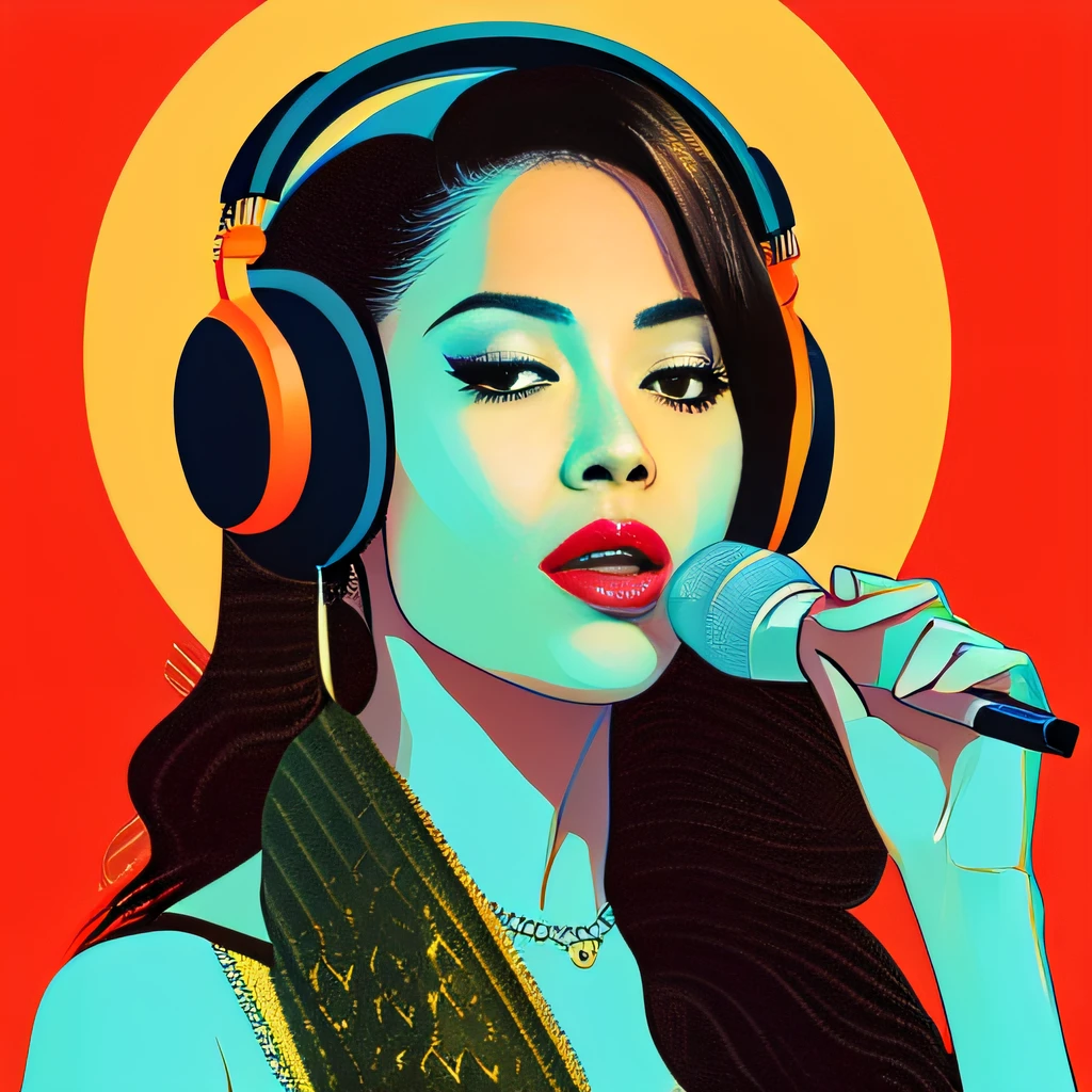 (masterpiece, best quality, beautiful:1.4), a woman with headphones on singing into a microphone, in style of digital illustration, vector artwork, vector art style, extremely high quality artwork, vector style drawing, vector art, jen bartel, digital art style, lowres, detailed vectorart, style digital painting, high quality artwork, digital art high quality, martin ansin artwork portrait, high quality portrait, wallpaper, 8k