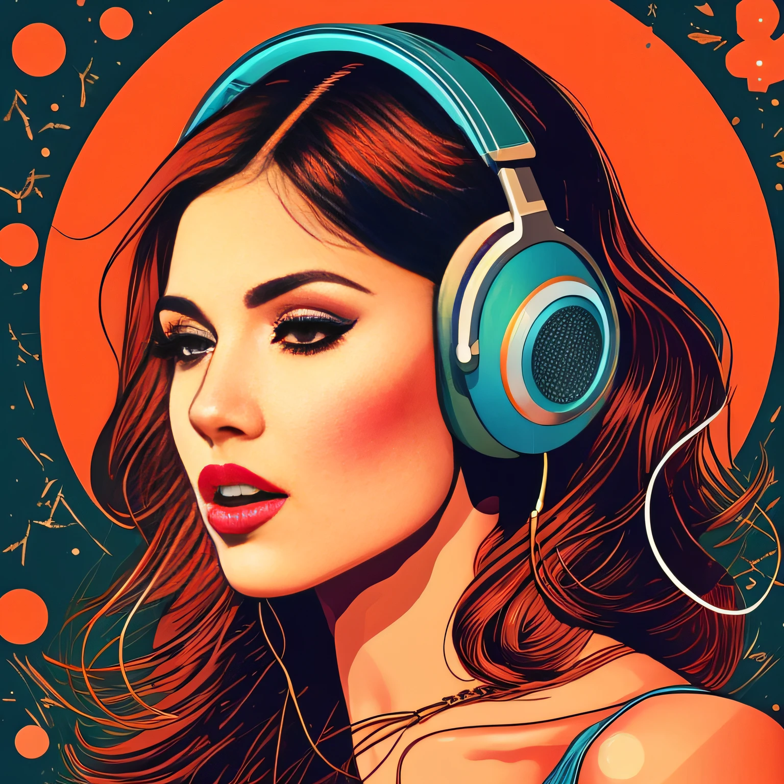 (masterpiece, best quality, beautiful:1.4), a woman with headphones on singing into a microphone, in style of digital illustration, vector artwork, vector art style, extremely high quality artwork, vector style drawing, vector art, jen bartel, digital art style, lowres, detailed vectorart, style digital painting, high quality artwork, digital art high quality, martin ansin artwork portrait, high quality portrait, wallpaper, 8k