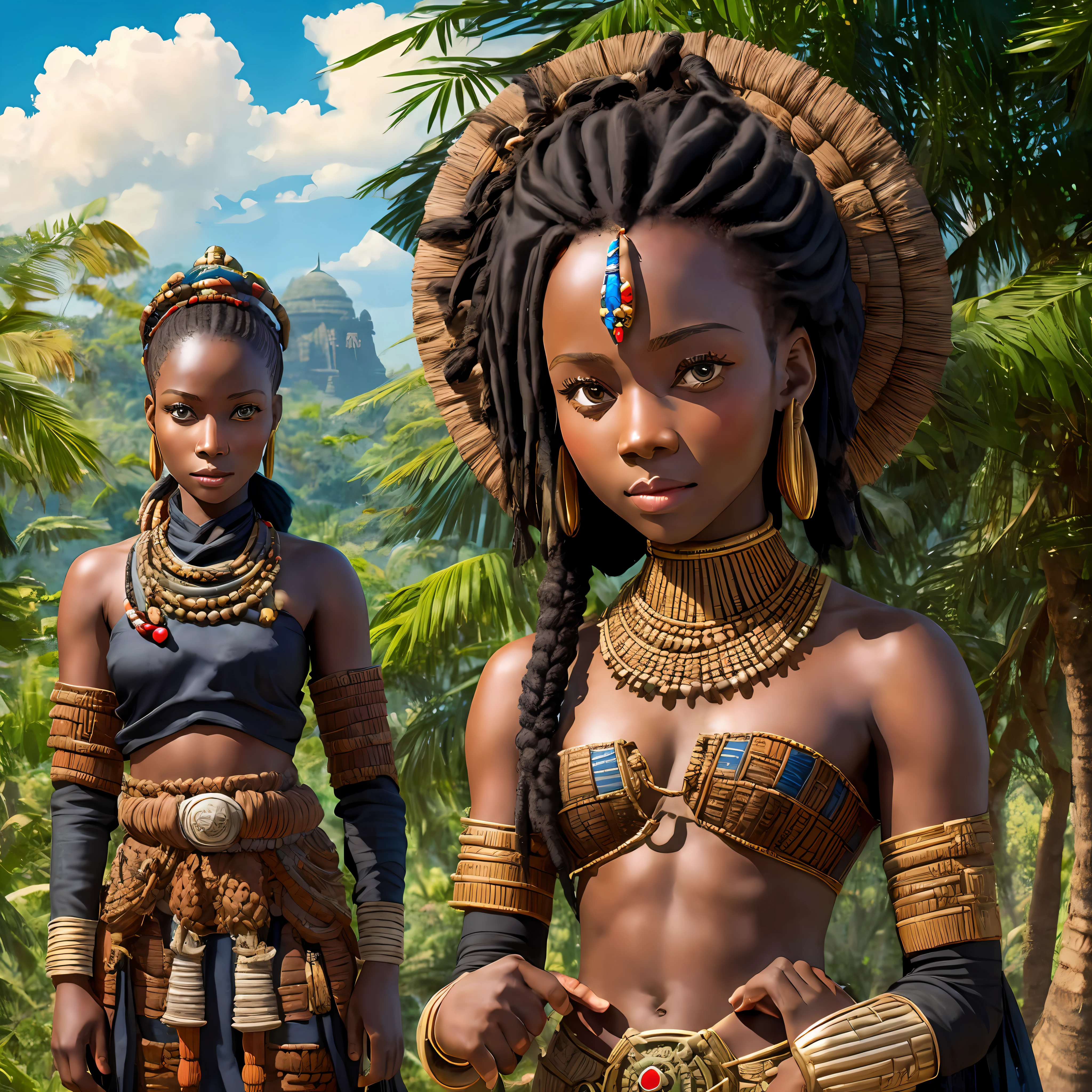 StarWars characters in the Kingdom of Kongo, African style, black skin, and African architecture --auto --s2