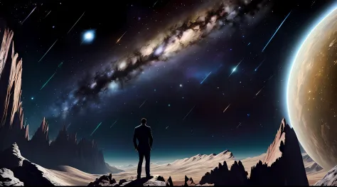 Man at edge of creation of the universe