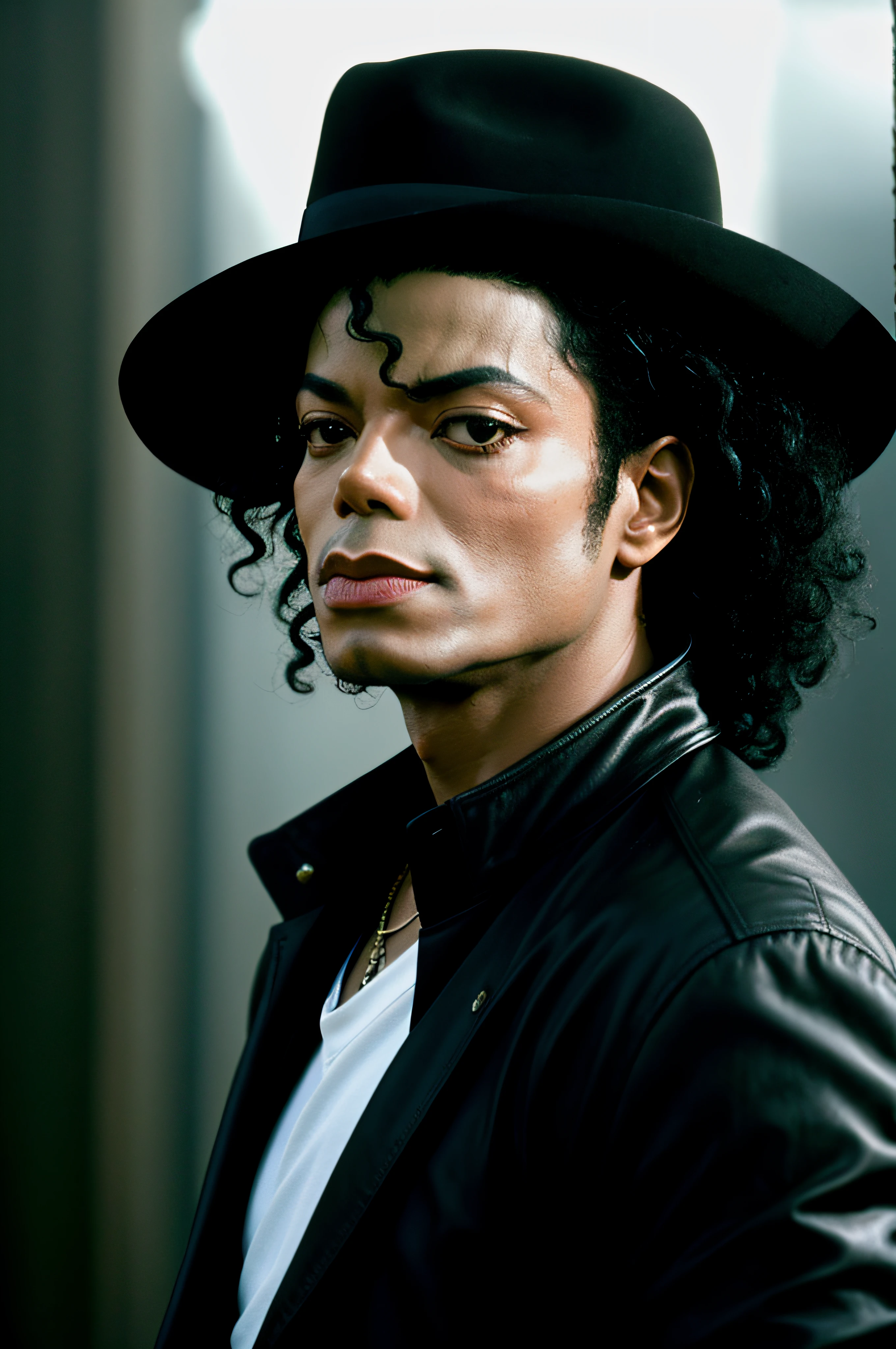 photorealistic, Michael Jackson Black Black Skin High Quality Thriller Style, first work, cinematic  composition, slow-motion,