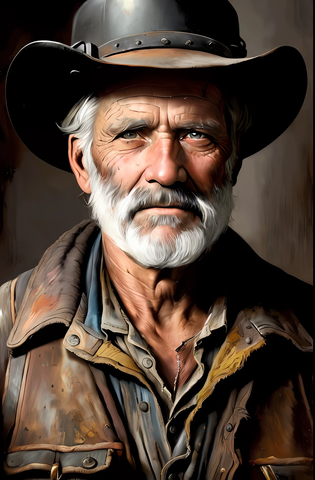 19世紀老煤礦工人肖像, 格雷格·魯特考斯基 (greg rutkowski) 和馬加利·維拉努埃夫 (magali Villanueve) 創作的美麗畫作，臉部細節豐富, (世界上最美麗的肖像:1.5)