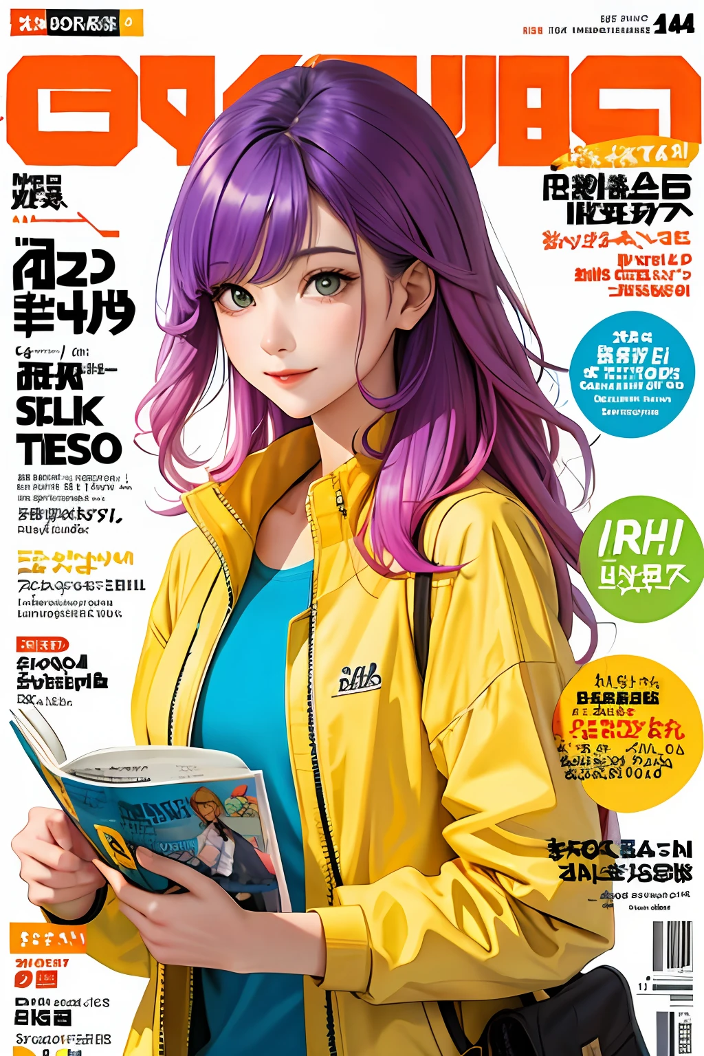 masterpiece, best quality, spring outfit, colorful hair, outdoor, magazine cover ,upper body,