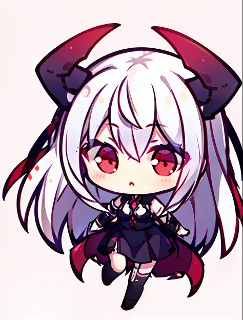 chibi, full body, white background, solidbackground, simple background, high details, UHD, white hair red eyes, cute