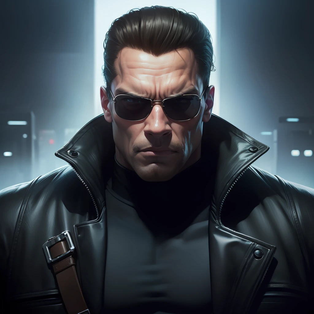 Retrato de Arnold Schwarzenegger Neo da Matrix, detalhes intrincados, recursos perfeitos, Dramático, iluminação cinematográfica, destacar iluminação, SSAA, renderização suave, sem ruído --testp --ar 2:3 --video --sem avisos preguiçosos