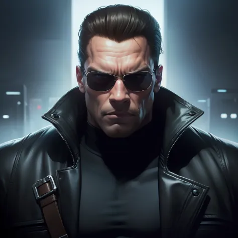 Retrato de Arnold Schwarzenegger Neo da Matrix, detalhes intrincados, perfect features, Dramatic, Cinematic lighting, Highlight ...