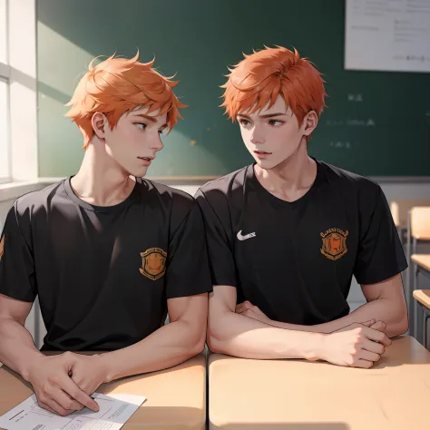 two 15-year-old orange-haired teenage friends chatting at school share a secret that they're almost friends with siblings... (us...