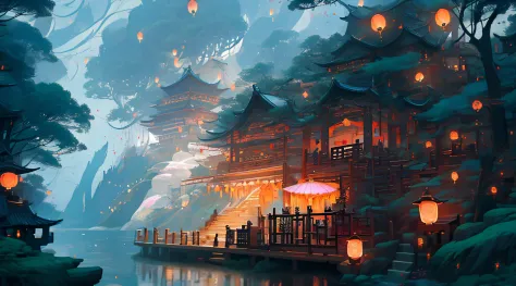 That light is the lamp。Such as tens of millions of fish swimming across the river and sea，Countless lanterns slowly rose from the top of the mountain。

.
They sparkle in the darkness of the night，Shine brightly。Like a floating soul，The most magnificent dre...