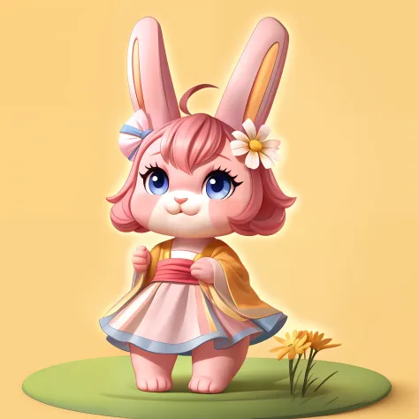 （​masterpiece）8K分辨率、top-quality、The image of a rabbit with plump cheeks and pink ears。By wearing cute ribbons and flowers、Show off more loveliness。