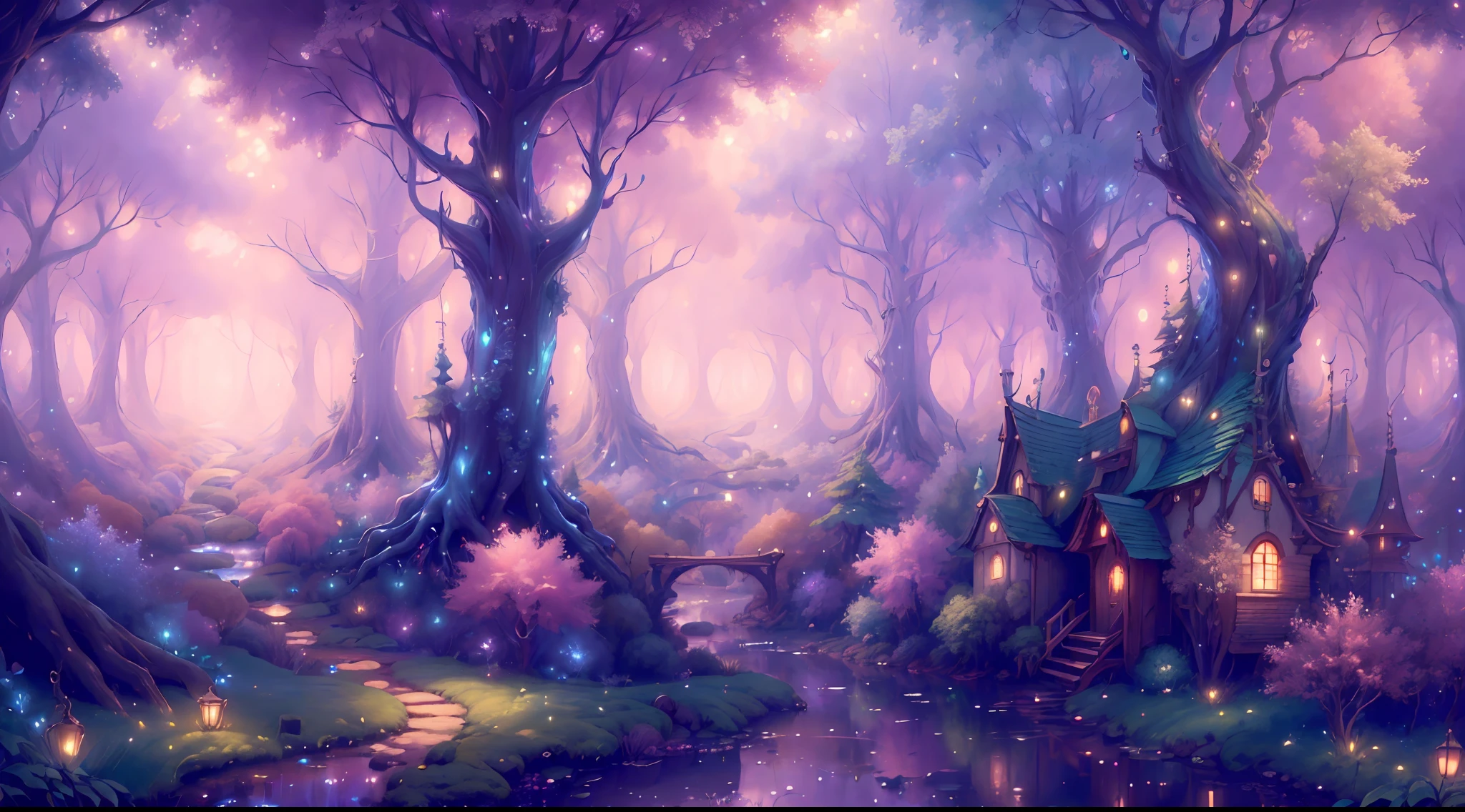 FairyTaleAI 杰作, 热门, 8K 一座充满参天大树和波光粼粼的小溪的神奇森林